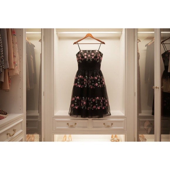 Betsey Johnson Evening Floral Embroidered Dress – Size 2‎ Fairy Garden Feminine - Picture 10 of 11